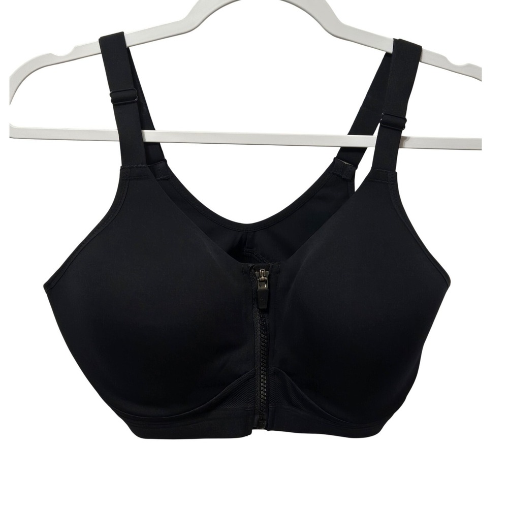 Core 10 Sports Bra Womens 36D Black‎ Zip Front High Impact Activewear